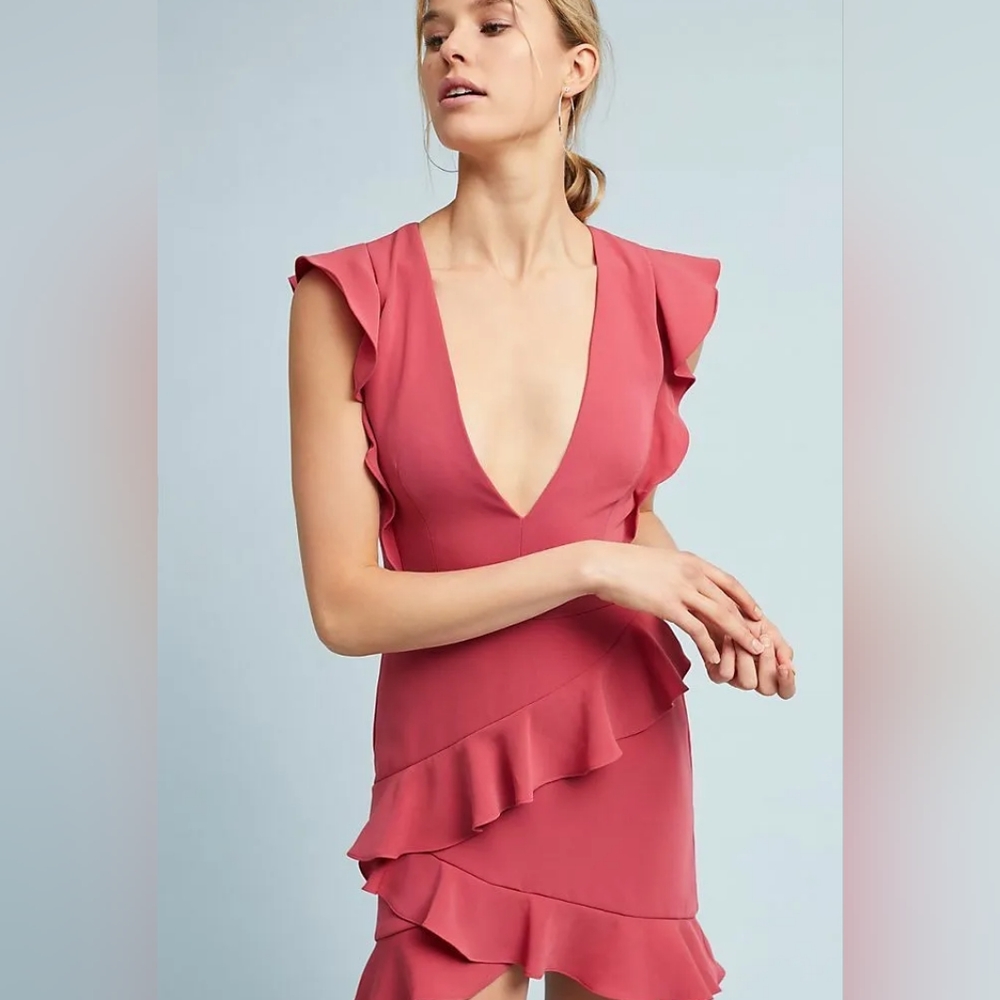 Monique Lhuillier Asymmetrical Ruffle Dress